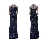 Long Sleeve Jersey Sequined Evening Ball Gown - FashionByTeresa